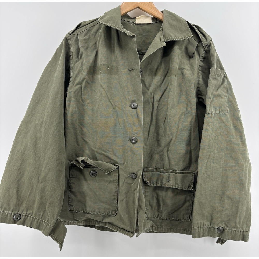 US Army Vietnam War Olive Green Tropical Poplin Utility Coat Woman Shirt 107